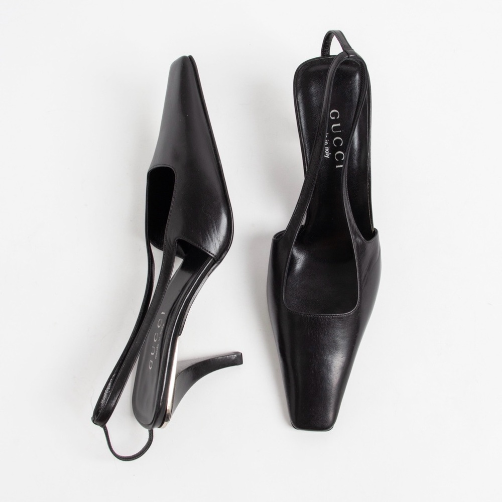 SOLD— Gucci Black Square Toe Crystal G Slingback Heels - Picture 1 of 11